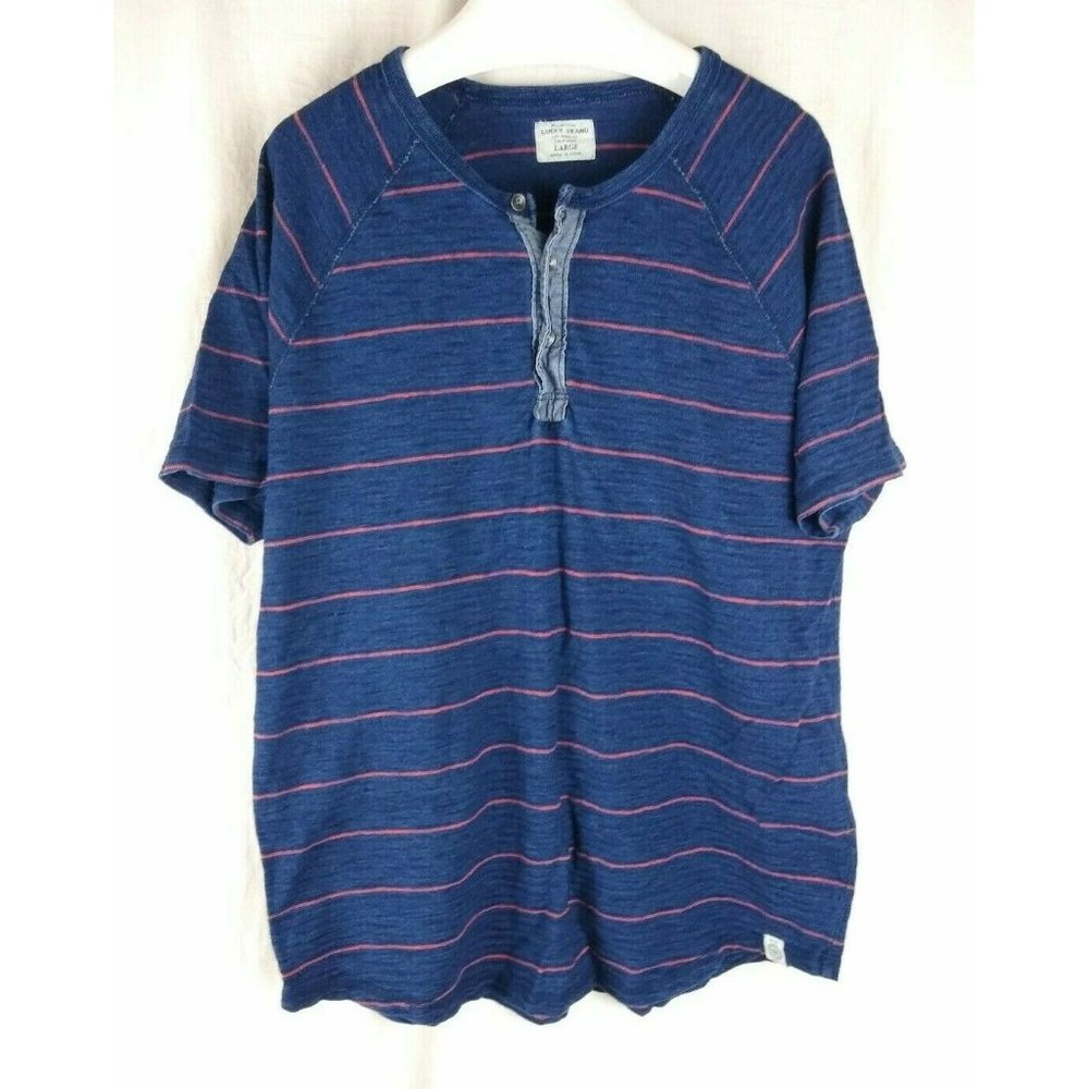 Mens Lucky Brand size L blue striped Henley style